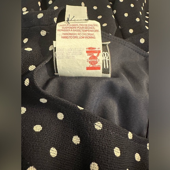 JOSEPH RIBKOFF Polka Dot Dress Navy Blue White Fit & Flare Wrap Tie Bow Waist - Picture 9 of 10